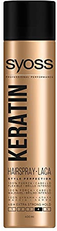 Syoss - Laca Keratin, 400 ml, 48 horas de fijación extrafuerte, Fortalece el cabello y aporta flexibilidad, No pegajosa, Cabello como recién salido de la peluquería
