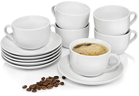 Sänger Kaffeetassen Set New Port 12 teiliges Tassen Set für 6 Personen aus Porzellan, Tassen und Untertassen in Weiß 150 ml | PREMIUM COLLECTION