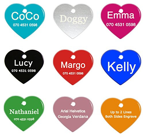 ABIsedrin Pet ID Tag Hunde/Katzen, Gravierte Hundemarke Haustiere, Personalized Pet Tag 9 Shapes & 9 Farben zur Auswahl-Herz