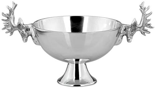 H.Bauer jun. Flaschenkühler Aluminium Ø 25.5 cm - exklusive Edelstahlschale mit Hirsch-Kopf Griffen - Deko Schale mit Fuß ideal als Tischschale zum kühlen von Sektschale, Champagnerschale, Prosecco