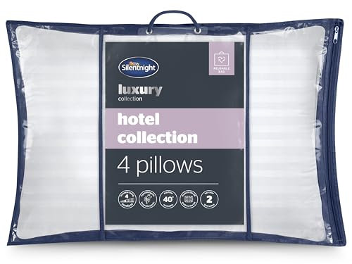 Silentnight Luxury Hotel Collection Piped Pillow - Hotel Quality Stylish Pillow Soft Medium Support for Back & Side Sleepers - Filled with Finest Fibres, Hypoallergenic and Machine Washable, Pack of 4
