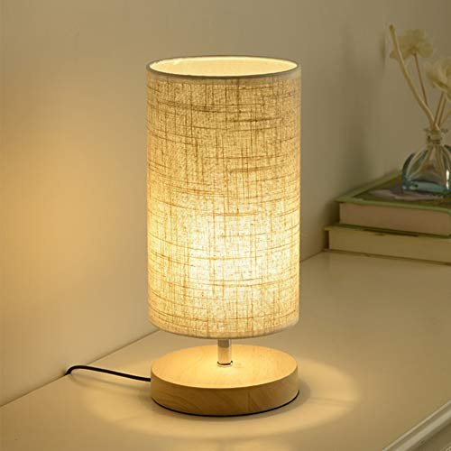 Mengjay Tischlampe - E27 Tischleuchte, Modern Nachttischlampe aus Stoff, Zylindrisch Schreibtischlampe mit Zugschalter und E27 Fassung, für Wohnzimmer, Schlafzimmer und Büro