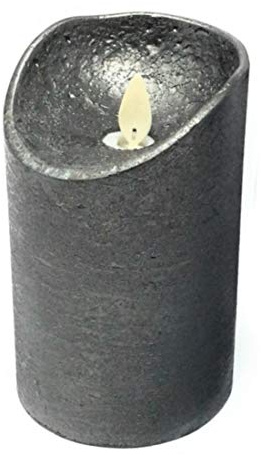 CBK-MS LED echtwachs Stumpenkerze 12,5 cm ANTHRAZIT mit Timer + Einschaltautomatic beweglicher Flamme