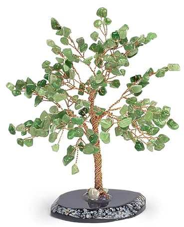 KARMA AND LUCK, Luck & Success, Real Jade Crystal Feng Shui Tree of Life Home Decor, Wrapped in Copper Wire on Agate Base, Homemade in Bali (Medium 8)