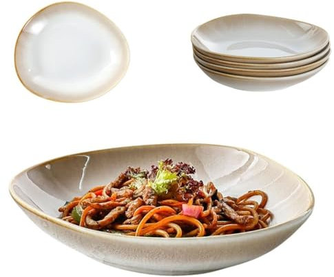 Kadum Lot de 6 bols ovales en céramique - Saladiers - Assiettes à pâtes - Assiettes à salade - Bol à dessert - 21,7 x 19 x 4,3 cm