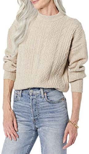 Amazon Essentials Pull À Col Rond Torsadé Moderne Doux Au Toucher (Disponible en Grande Taille) Femme, Havane Chiné, L