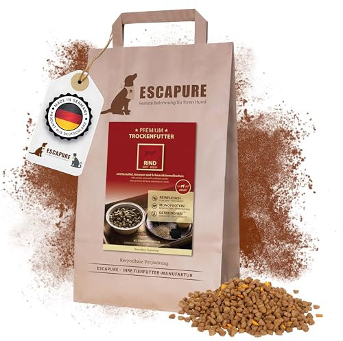 Escapure Adult Trockenfutter Hund 1,5kg Beutel RIND - Hundefutter trocken mit Rapsöl & Amarant - Alleinfuttermittel für ausgewachsene Hunde getreidefrei - Hundenahrung mit hohem Fleischanteil