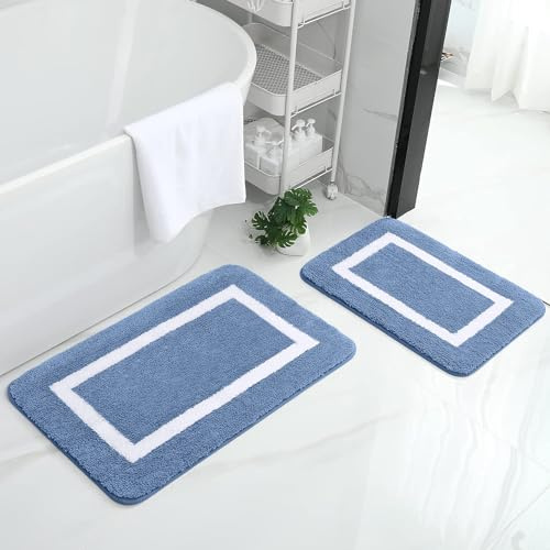 Homaxy Set di 2 tappetini da bagno, antiscivolo, in morbida microfibra, set da 2 pezzi, 40 x 60 cm + 50 x 76 cm, blu