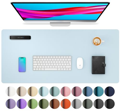 Aothia schreibtischunterlage leder,schreibtisch unterlagenmatte,Mauspad,Rutschfester Schreibtischschutz，wasserdichter Schreibtisch für Büro und Zuhause(80cm x 40cm,Baby Blau)
