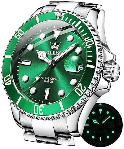OLEVS Uhren für Herren, klassisch, Datum, Business-Kleid, luxuriös, großes Zifferblatt, grün/schwarz/blau, wasserdicht, leuchtende, Analoge zweifarbige Edelstahl Armbanduhr