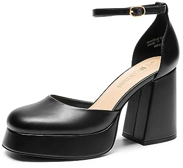 DREAM PAIRS Damen Blockabsatz Plateau High Heels Knöchelriemen Kleid Hochzeit Party Pumps Schuhe,Size 38,Schwarz-Pu,SDPU2372W
