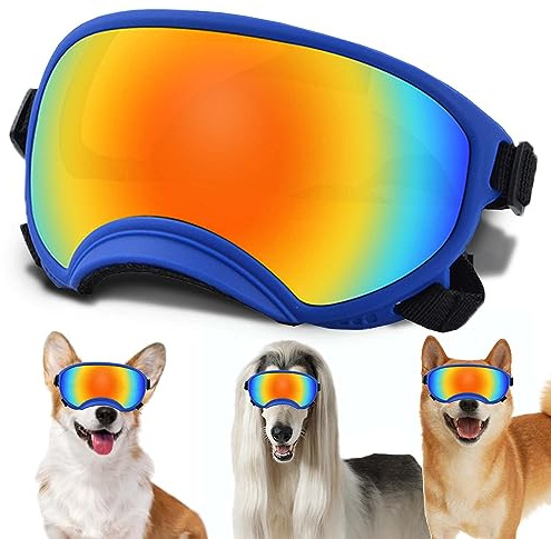 Mittelgroße Hundesonnenbrille mit verstellbarem Riemen, UV-Schutz, Winddichte Hundewelpen-Sonnenbrille, geeignet für mittelgroße Hunde, Augenschutz für Hunde, weiche Hundeschutzbrille