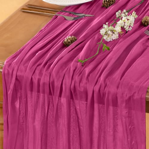 LINXTAR Chemin de Table en étamine, 3 m - Style Rustique - Décoration de Table d'automne pour Salle à Manger, Mariage, fête prénatale, Anniversaire - Fuchsia