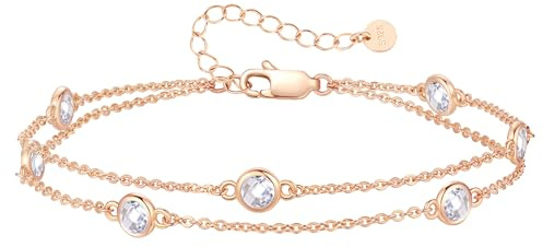 LOUISA SECRET Armband silber 925 damen mit Zirkonia Armband Doppelt Kette Verstellbar Armkette Valentinstag Muttertag Geburtstags Weihnachten Geschenk für Sie Frauen Freundin (Roségold-04-Apr)