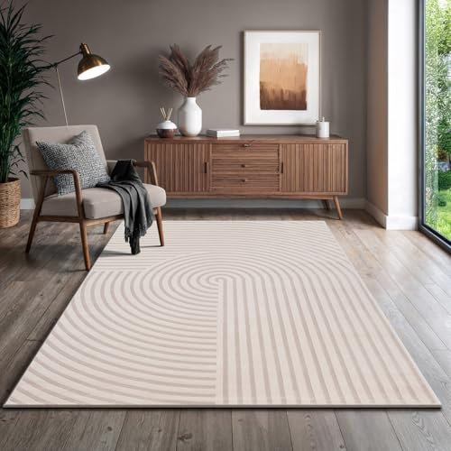 the carpet Knight Luxuriöser Wohnzimmerteppich mit Soft-Touch-Kurzflor, 3-D Effekt und Raffinierten Glanzdetails in Hoch-Tief Struktur, Beige, 240 x 340 cm