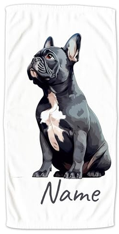 GRAZDesign Handtuch mit Hund und Namen personalisiert, Französische Bulldogge auf Duschtuch, Badetuch in Zwei Größen - 100x50cm