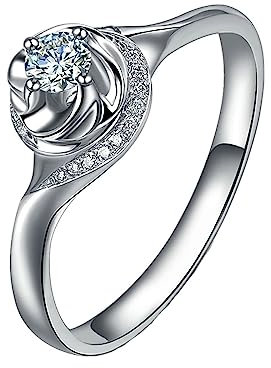 Vorsteckring Gold 750, Damen Ringe Blume 4 Prong Labor Geschaffener Diamant 0.2ct Runde Brillante Form Weiß Eheringe Gr.53 (16.9) 18 Karat Weißgold
