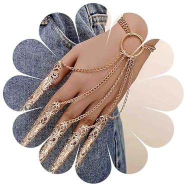 Yienate Packung Mit 1 Gotischen Alten Königin Armband Hexe Fingernägel Spitze Klaue Armband Gold Boho Bauchtanz Kostüm Handkette Sklave Kreis Armband Indischen Zigeuner Armband Schmuck Für Frauen