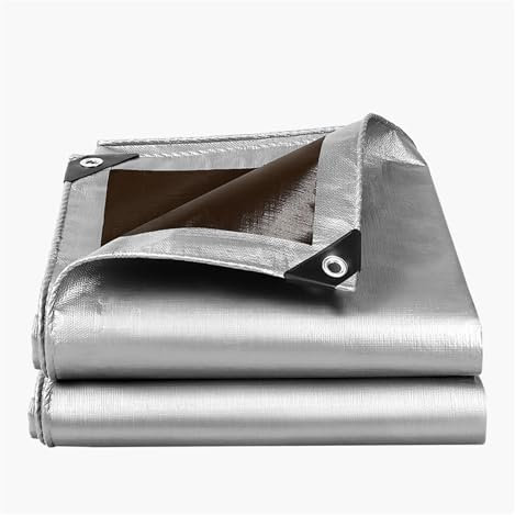 Premium Abdeckplane Wasserdicht mit Ösen Gartenplane Schutzplane Gewebeplane Allzweckplane, 0.32mm für Gartenmöbel Holz Pool Trampolin Auto, Anpassbar blais (Color : Silver, Size : 3x3m)