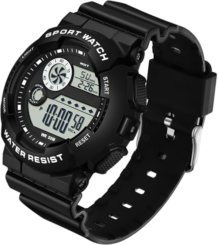 findtime Kinderuhr Junge Weiß Keine Dgitaluhr für Mädchen Jungen Jugendliche mit 5 ATM Wasserdicht/Alarm Stoppuhr/LED Licht/Stoßfest/Kalender Datum