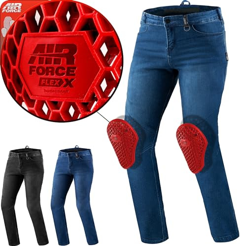 Shima Rider Motorrad Jeans Herren mit Protektoren Airforce Knieprotektoren Motorradhose Kurzgrößen Hosen Motorradjeans für Herren Protektorenhose Textilhose Jeanshose Lang (Männer, Blau, 36/34)