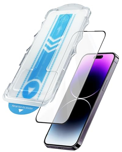 4-OK Pellicola protettiva per iPhone con Applicatore. Compatibile iPhone 14 PRO 6.12 [vetro temperato 9H][kit facile installazione] [allineamento automatico] [senza bolle] [compatibile custodie]