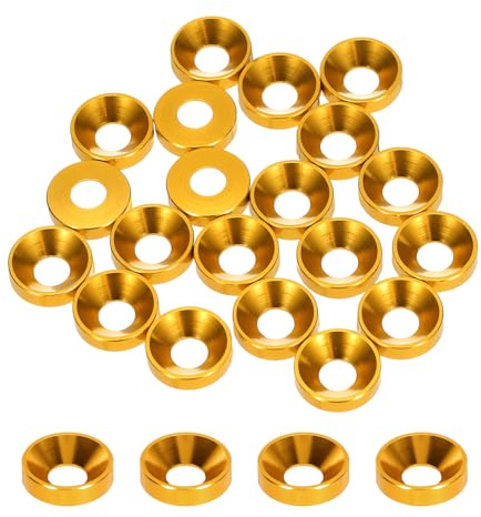 QUARKZMAN Rondelles Coniques M4 avec Tête en Forme de Coupe, Diamètre du Trou 4,1 mm/0,16 Pouce, Rondelles en Aluminium pour Vis Rc/Fpv/Pc/Drone/Accessoires Mécaniques, Lot de 20 (Or)