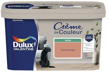 Dulux Valentine Crème de Couleur - Peinture multi-supports intérieure - Satin Cuivre Rose 2,5 L