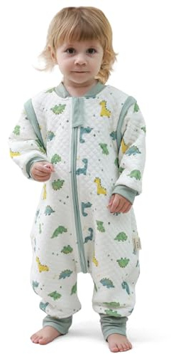 MIKAFEN Saco de Dormir para bebé con pies, 2.0 TOG, 100% algodón, Saco de Dormir para niños Durante Todo el año, con Mangas extraíbles, Saco de Dormir con Pipas, Dinosaurio 18-36 Meses