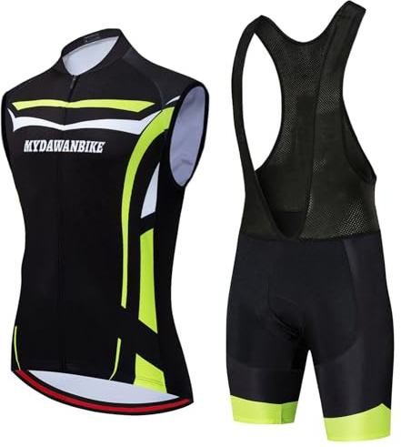 Conjunto Ciclismo Hombre Ropa Bici MTB Verano Maillot Ciclista Sin Mangas,Traje Bicicleta Chaleco Ciclo y Culotte Tirantes con 19D Gel Acolchado,Completa Jerseys Transpirable Secado Ráido(6,S)