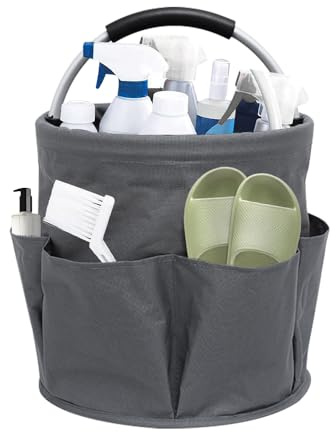 XEERUN 17L Attrezzi Giardinaggio Borsa, Pieghevole Borsa per Attrezzi da Giardino Tessuto Oxford 600D Cestino Porta Attrezzi da Giardino, Con 1 Scomparto Principale e 6 Tasche Esterne, Grigio Scuro