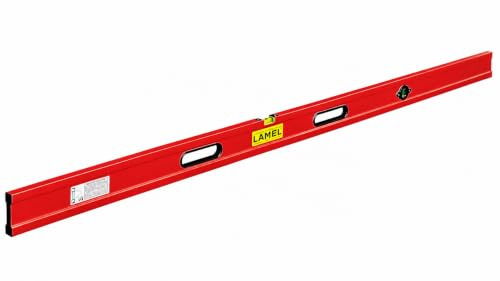 LAMEL Niveau règle 200 cm avec bulles et 2 poignées en aluminium rouge, profil renforcé.
