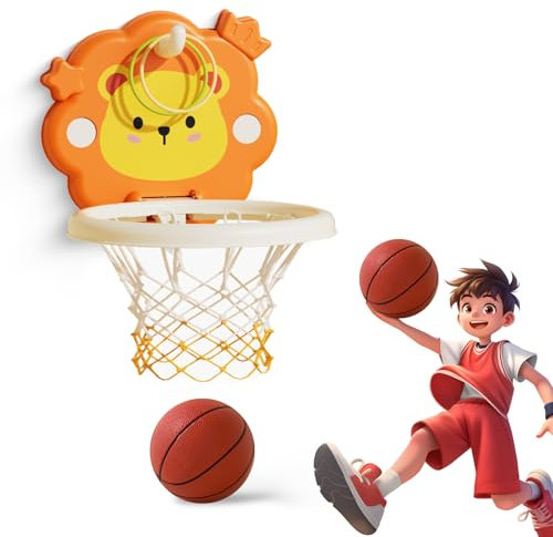 Mini basketballkorb Indoor für Kinder ab 3 JahrenMini Basketballkorb fürs Zimmer Tragbarer Löwe Basketball Reifen mit 2 Silent Basketball fürs Kinder mit 6 Wurfspiel Ringe mit Saugnapf