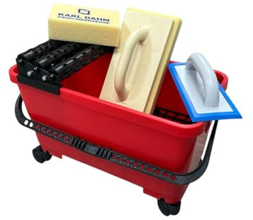 Tile Wash Bucket Set 24 Litres 3-Compartment Roller Attachment with Grout Board, Sponge Board and Hydro Sponge