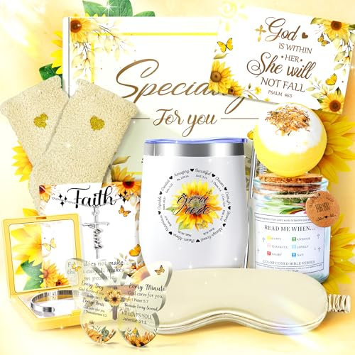 12pcs Christian Gift Sets for Women Inspirational Gift Religious Gifts Spiritual Present, Get Well Soon Gift Birthday Hampers Pamper Gifts Acrylic Butterfly Plaque Sunflower Specially For You Prenset