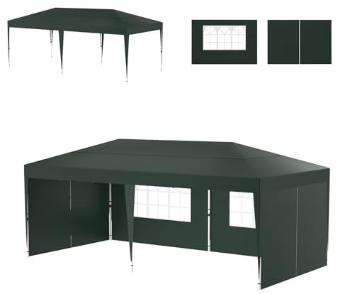 Froadp Outdoor Faltpavillon 3x6, Pavillon mit 6 Seitenwänden Partyzelt wasserdicht & UV Schutz, Höhenverstellbares Gartenzelt, Faltzelt für Party & Event, mit Tragetasche und Erdankern, Dunkelgrün