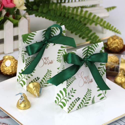 Lxoraziy 50 Stück Geschenkboxen mit Blätterdesign, Gastgeschenke Kommunion 8×4×10 cm, inklusive Satinband, für Hochzeit, Taufe, Geburtstag, Gastgeschenke