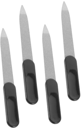 DEARMAMY 4 Limas de Uñas de Acero Inoxidable y Plástico Negro para Manicura y Pedicura en Casa o Salón Superficie Delicada y Mango Antideslizante