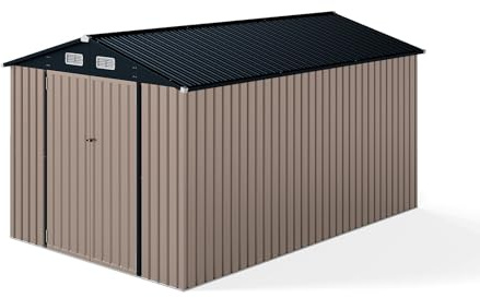 GOPLUS 7,8m² Abri de Jardin en Métal Galvanisé pour Outil, 362 x 236 x 197 CM, 15,37m³, Résistant aux Intempéries, Cabane de Jardin avec 2 Porte, Serrure et Fenêtre de Ventilation, pour Jardin Gris