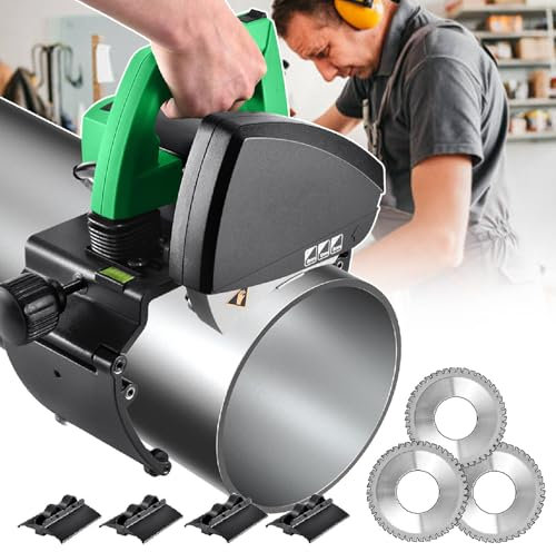 Tagliatubi automatico per tubi metallici a 2900 giri/min con 3 lame in acciaio inox, tagliatubi elettrico - Diametro di taglio 15-400 mm, con controllo a 5 velocità, per acciaio/rame/PVC,220