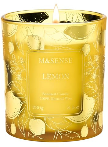 M&SENSE Bougie parfumée dans un pot en verre, au citron, avec longue durée de combustion jusqu'à 42 heures, bougies au soja