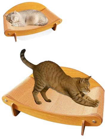 Romicotas – Rascador para Gatos de Sisal 2 en 1 (Cama + Rascador Curvo), Madera Natural Estable, Diseño Moderno, Ideal para Gatos Grandes y Pequeños, Protege Muebles, 60 cm