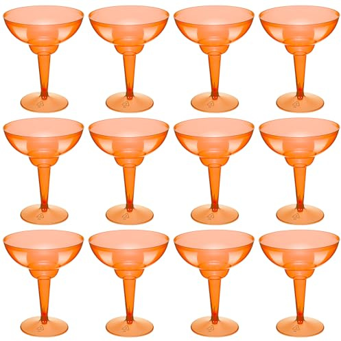 ywmigl 12 Pcs Plastic Margarita Glasses 12 oz Margarita Cups Mexican Theme Party Decorations Martini Glasses Bulk Cocktail Glass for Wedding Mexican Theme Carnivals (Orange)