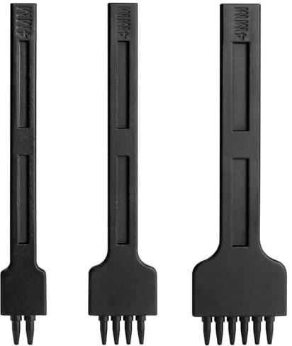Treki 3Pcs Leather Prong Punch Set Lacing Stitching Punches 2+4+6 Prong Tooth, 4mm Leather Row Round Hole Tooth Punching Tool for Leathercraft DIY Punching Hole (Black)
