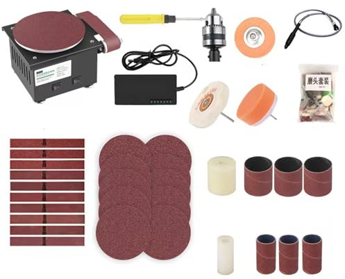 YXZQLOZ Mini Ponceuse à disques, meuleuse d'établi électrique, Ponceuse à Bande avec disques de ponçage, réglable à 7 Vitesses (Upgraded Model)