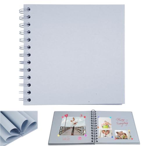 Kleines Fotoalbum zum Selbstgestalten,Scrapbook 40Seiten Fotoalben Ringbuch | 17x17cm,20 Blätter,Fotobücher Kraftpapier Spiralalbum für Baby Geburtstag Jahrestag Hochzeit, Grau
