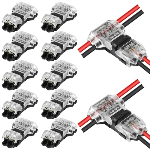 20 Pcs T Tap Wire Connectors 12v,2 Pin 3 Way Cable Connectors,Low Voltag T-Type Wiring Connector,No Stripping Quick Splice Wire Connector,Wiring Branch Connector For 20-22 Awg,Led Strip,Audio,Vehicles