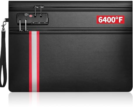 Bolsa Documentos Ignífuga e Impermeable, Tamaño A4, Versión Mejorada 2026 Carpeta de Seguridad con Cerradura TSA, Doble Cremallera, Protección 12 Capas(36x26 cm)