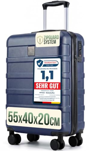 HYGGZ® Trolley Handgepäck Koffer, Dark Blue (Blau), 55x40x20cm, Hartschale | TSA Schloss, 360° Rollen, 36L Volumen, Passend für Lufthansa, Ryanair, Eurowings