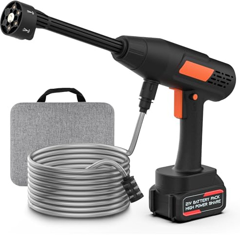 Ablemark Akku Hochdruckreiniger 76 bar, Kabelloser Mobiler Hochdruckreiniger mit 6-in-1-Düse, Schaumflasche, 21V 3,0Ah Akku, 5 m Schlauch, für Auto, Hof, Garten, Balkon, Terrasse und Fahrrad